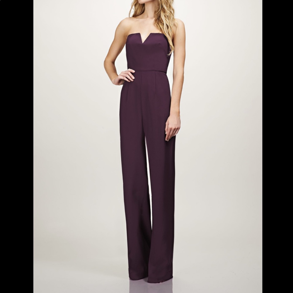Theia Purple Strapless Jumpsuit